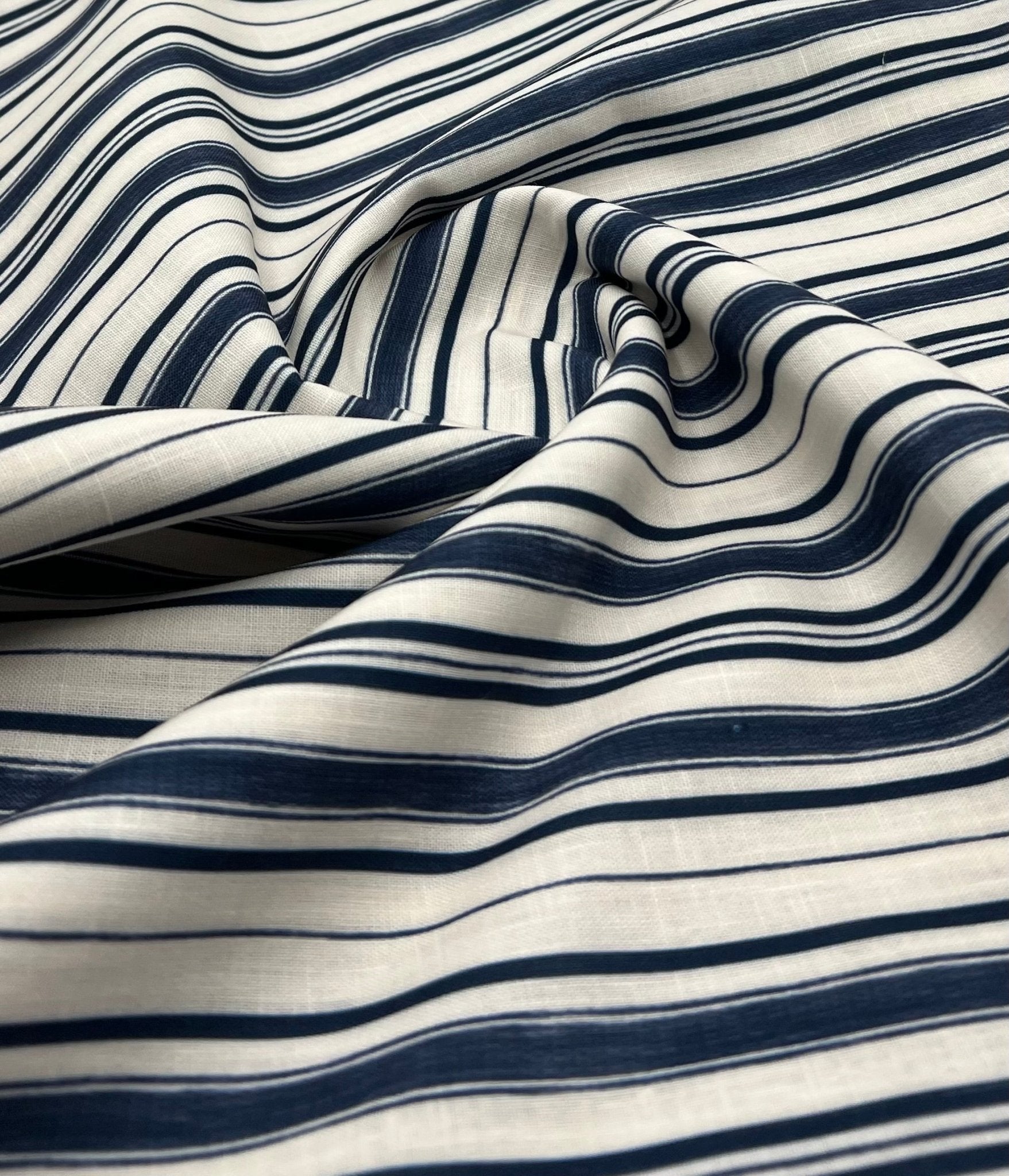 Blue Stripe Linen Look Non Stretch Fabric - T9 Fabrics